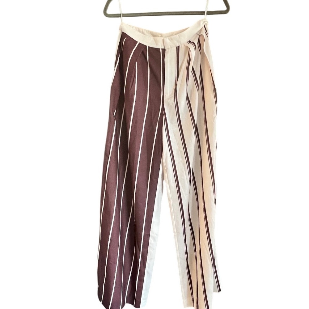 Commense Burgundy Striped Wide Leg Pants High Waist Career Casual Size‎ S - Picture 6 of 12